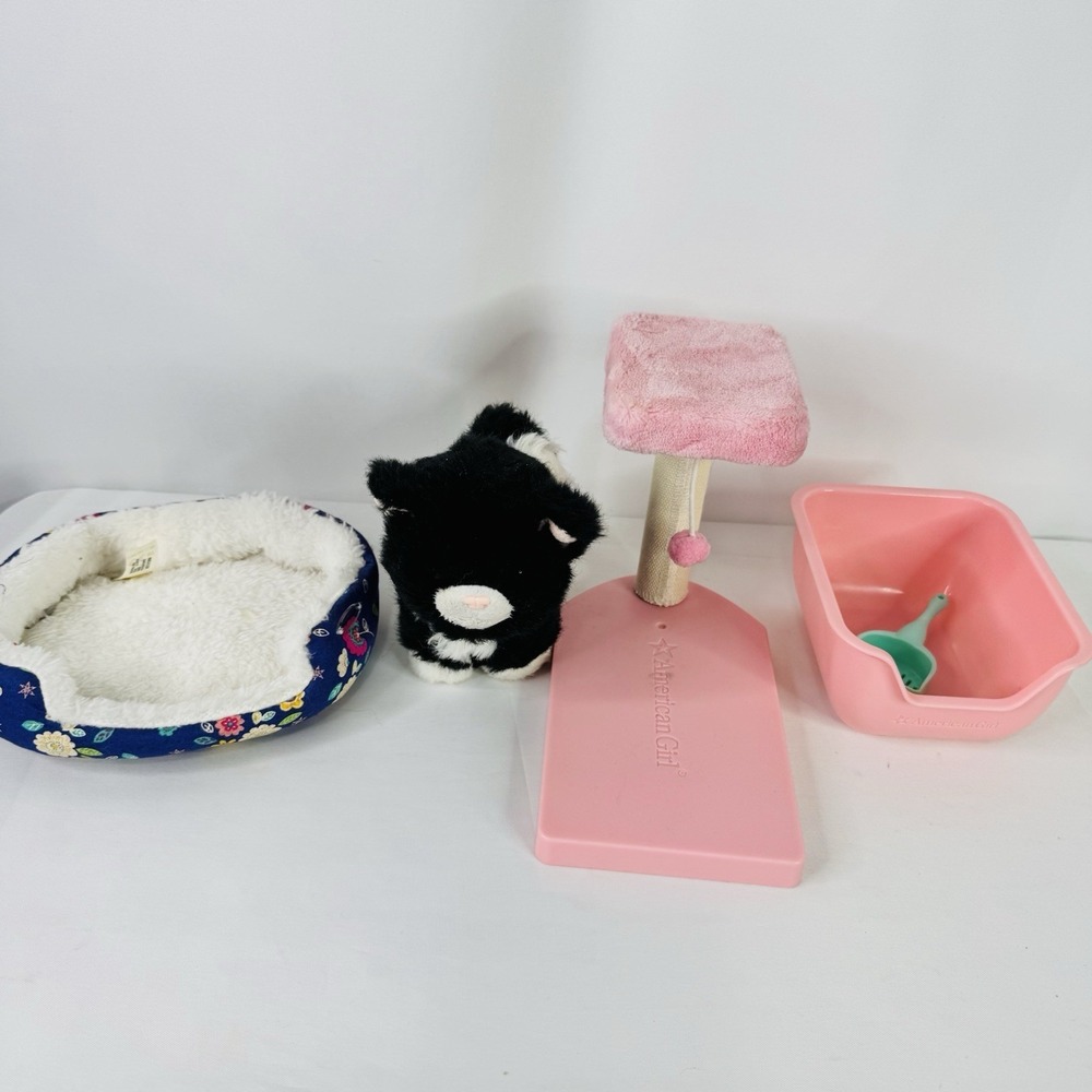 American Girl Doll Toy Cat & Kitty Care Essentials Litter Box Cat Tree Food Tray